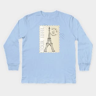 Lispe Tour Eiffel Vintage Look Stamp Kids Long Sleeve T-Shirt